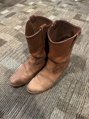 Red Wing Pecos Pull On Work Boots Brown Leather USA Mens 7.5 D Western Ranch Toe